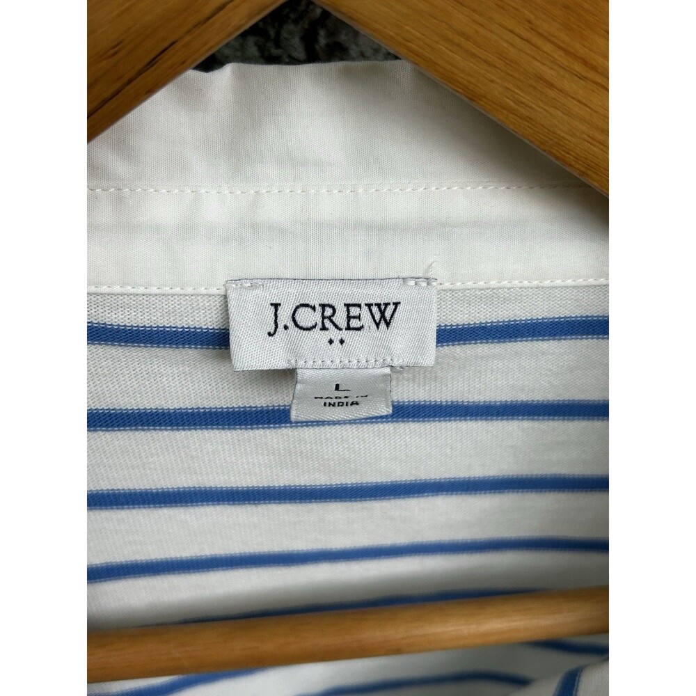 J.Crew Poplin Collar Polo Shirt Size Large Blue White Stripe Long Sleeve Top - Picture 5 of 8